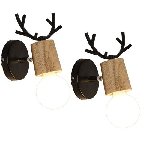 royaluxe- 2PCS Lampe Murale Au Design Simple Applique Murale Moderne Applique Murale En Bois Et Métal Pour Chambre À Coucher, Salon, Chambre D'Enfant (Noir)