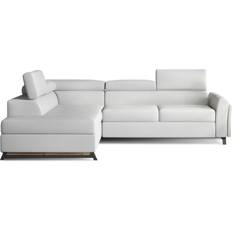 Canapé angle gauche convertible simili cuir blanc avec têtières réglables Nikos 265cm (1/5)