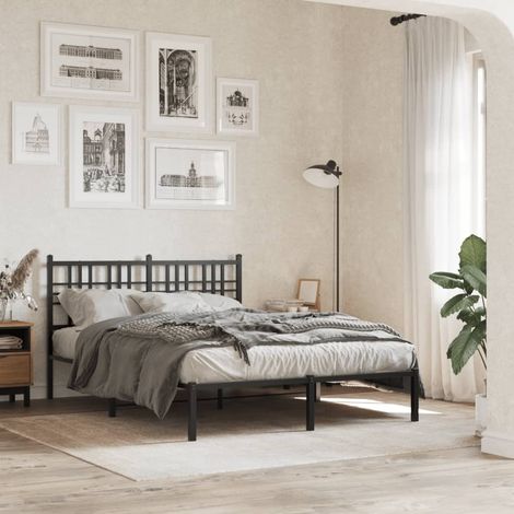 Estructura cama sin colchón con cabecero metal negro 135x190 cm vidaXL (1/5)