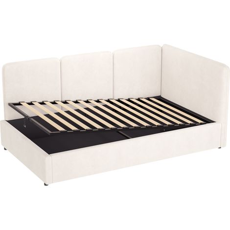 Cama diván 90x200 cm con almacenamiento hidráulico en terciopelo beige HOMVRA (1/5)