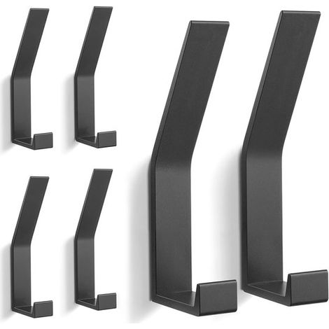 6 ganchos de pared negros para armario - Tornillos incluidos - Perchero moderno - Almacenamiento para abrigos, sombreros y bufandas - Juego de 6 (1/5)