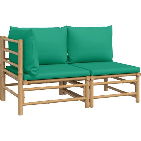 vidaXL Set de muebles de jardín 2 piezas bambú con cojines verde (1/2)