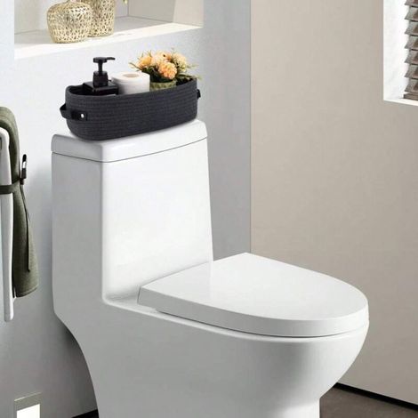 Panier de rangement pour papier toilette, ovale, poignée en cuir, corde en coton, panier de salle de bain, panier de rangement noir (1/4)