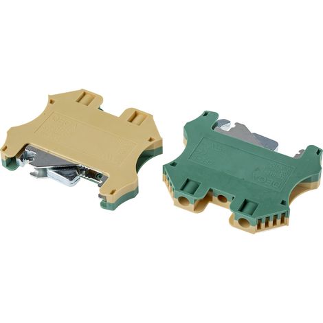 Bloc de jonction de mise à la terre Rail DIN, 2 voies , raccordement A visser, 26 8 AWG, Vert/Jaune ( Prix pour Paquet de 5 ) (1/2)