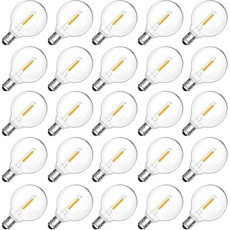 Ampoules LED G40 E12 1W, 1W=7W, Blanc Chaud 2700K 230V, 100LM, IP54, Non Dimmabile, Ampoule LED Filament G40 Globe E12 Mariage, Patio, Fête (1/5)