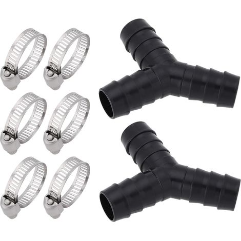 2 jeux de raccords en Y pour tuyau d'évacuation, raccord en T pour tuyau de lave-vaisselle 16 mm avec collier de serrage, pour lave-linge et sèche-linge combinés empilables, 20 x 20 mm, noir-AquaForge (1/5)