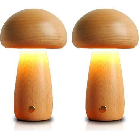Pilzförmige Holzlampen – Kabellos und tragbar mit Berührungsschalter – Akku-wiederaufladbar – Stufenlos dimmbar (1/5)