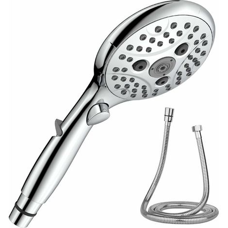 Alcachofa de ducha Crediri con tope de agua, ducha de mano con 6 tipos de chorros, cabezal de ducha ahorrador de agua con manguera de 150 cm, cabezal de ducha con limitador de caudal de 6,5 l/min (1/5)