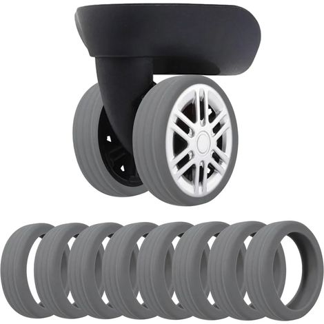Lot de 8 housses de protection pour roues de valise – Silicone gris, compatible valises 8 roues pivotantes, protège-roulettes bagage cabine, accessoire voyage pour chariot trolley. (1/5)
