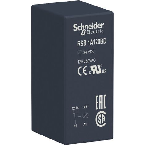 Relais enfichable SCHNEIDER 12A 24VDC, 1 contact, idéal pour l'automatisation et le contrôle.