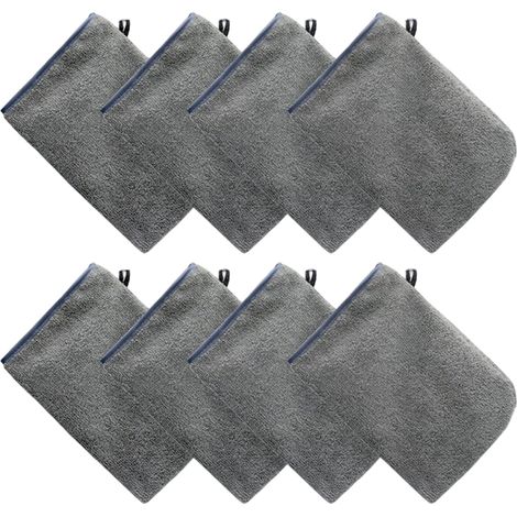 Lot de 8 gants de toilette en microfibre moelleuse 16 x 21 cm - Gris - Lot de 8 gants de toilette en microfibre moelleuse 16 x 21 cm - Gris (1/5)