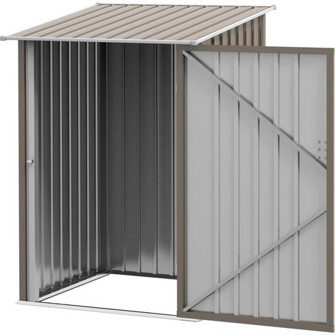Gerätehaus Aus Stahl, 0,92 M² Geräteschuppen Mit Pultdach Gartenschrank Abschließbar, Gartenschuppen, 100 X 103 X 160 Cm, Braun