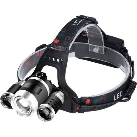 Lampe frontale LED 3 têtes lumineuses 4 modes rotative 90° (1/4)