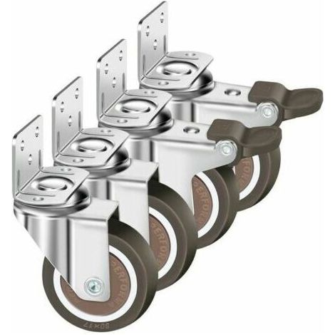 BUNTHAUS Lot De 4 Roulettes Pivotantes 50Mm, 100Kg Roulettes Pour Meubles, Type L Roue Pour Meuble Avec Frein Rotation 360, Pour Intrieur Et Extrieur(2 Roulette Avec Frein, 2 Roulette Sans Frein) (1/5)