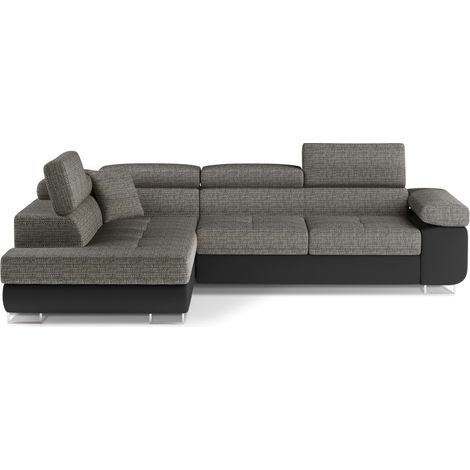 Ecksofa mit Schlaffunktion MENTON grau und schwarz Bouclé – Links mit Stauraum