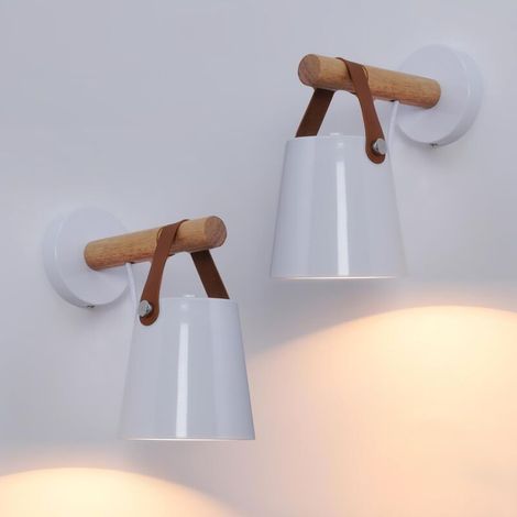 Set aus zwei E27-Wandleuchten für den Innenbereich, Wandleuchte aus Massivholz und Metall, Wandleuchte mit Massivholzgürtel, kreative weiße moderne skandinavische Wandleuchte (Leuchtmittel nicht entha (1/5)