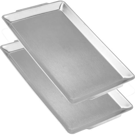 Lot de 2 Plateau, Acier Inoxydable, Rectangulaire, 40x24cm, Argent, Table (1/5)
