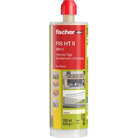 Fischer – Résine hybride pour tiges filetées FIS HT II 380 C ton pierre 380ml – Fixation béton fissuré et non fissuré – Adhérence forte et durable