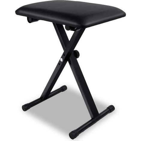 Banquette de piano réglable style X, noire, hauteur ajustable, acier et PU – DELKEVIC