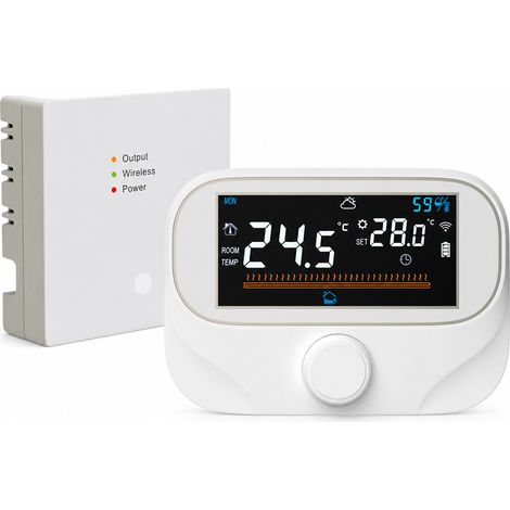 Thermostat WiFi sans fil blanc pour plancher chauffant, chauffage à eau et chaudière avec récepteur (1/5)