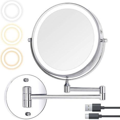 Miroir grossissant mural 10 x 8 pouces avec lumière LED double face (1/5)