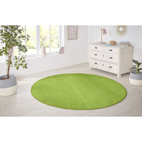 Tapis Rond à Poils Courts et Moelleux - Couleur Unie - pour Salle à Manger, Salon, Chambre d'enfant, Couloir, Chambre à Coucher, Cuisine - Vert uni - 200 cm (1/5)