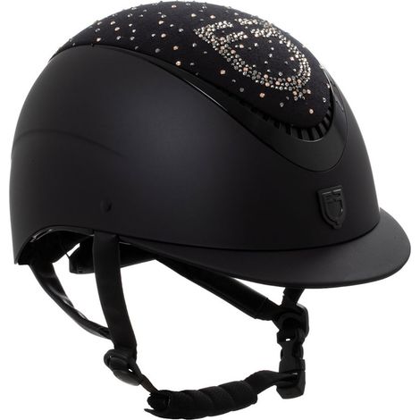 58-60 cm, Nero e Nero: Casco da donna per equitazione con visiera stretta modello Proxima con brillantini e rotella di regolazione (1/4)