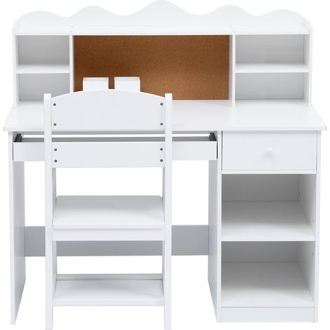 Bureau et chaise réglables pour enfants – Ensemble en bois blanc avec rangement, étagère, tableau d'affichage, plateau clavier, porte-stylos – Table d'étude 5-12 ans – Couleur : White (1/5)