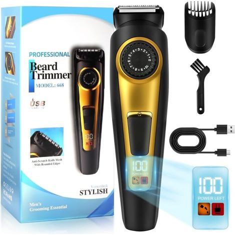 Tondeuse Cheveux Hommes,Tondeuse Barbe Homme Professionnelle Avec Lame en T de Coupe Sabots écran LED Rasoir électrique,Tondeuse Corps Visage Noir --Chrom