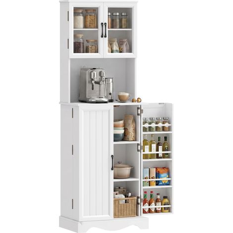 Homcom – Armoire de cuisine 4 portes – 8 étagères porte-épices – Panneau de particules blanc – Dimensions 60x39,5x179,6cm