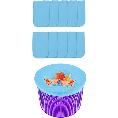 Manchon de filtre pour panier d'écumoire de piscine, manchon de filtre élastique à mailles fines pour piscine, convient à la plupart des piscines, paquet de 10 bleu. (1/4)