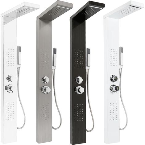Colonne de douche hydromassante en acier inox 130cm – 4 buses massantes – Douche pluie et douchette – Installation rapide avec accessoires inclus – Aqrau (1/5)