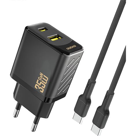 USB-A/USB-C-Wandladegerät mit USB-C PD QC 35W-Kabel – Schwarz
