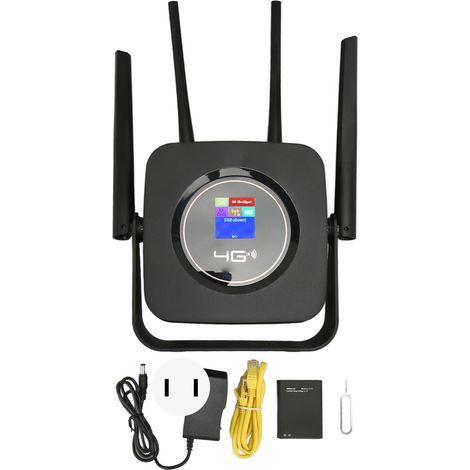Routeur sans fil 4G LTE avec emplacement carte SIM, 300Mbps, point d'accès WiFi mobile, 4 antennes, 100-240V, prise US, noir (1/5)