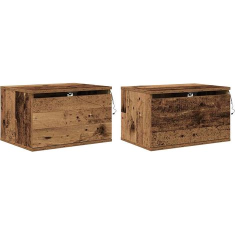 vidaXL Comò da letto a parete con striscia LED 2 pcs Legno vecchio (1/5)