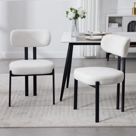 Wahson Dining Chairs 2Pcs in Faux Fur Upholstered Modern Kitchen Chairs with Metal Legs for Living Room Rastaurant Cafe, White
