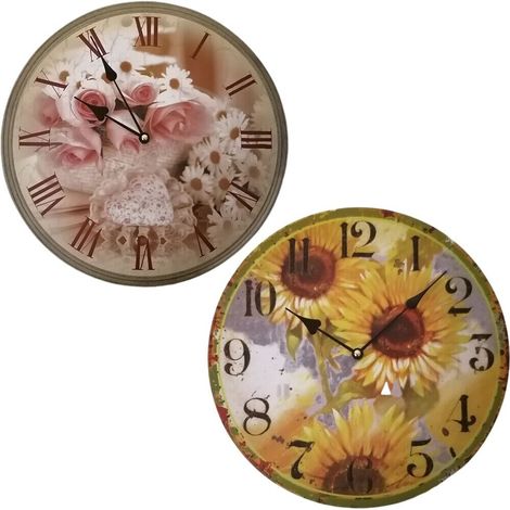 Orologio da parete muro in legno con fiori girasole e rosa per casa cucina cm34 - colorigenerali: orologio con rose (1/4)
