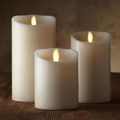 LED candles, set of 3 decorative candles (10cm, 12.5cm, 15cm), lit candles with 10-button remote controls. Flashing LED flame, made of real paraffin. (1/4)
