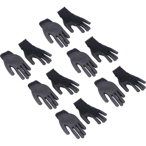 10 Paar antistatische, rutschfeste schwarze PU-Kleber-Nylon-Strickhandschuhe für die Maschinenwerkstatt (1/5)
