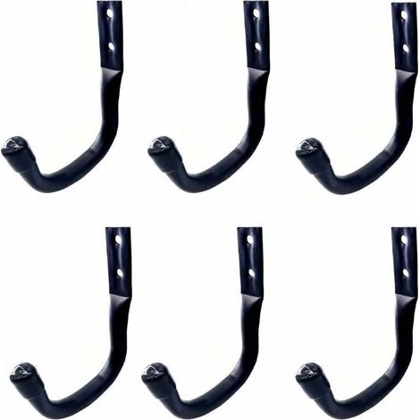 Ensemble de 6 crochets muraux pour garage, crochets muraux robustes, support mural noir pour vélos, crochets pour vélos, crochets de rangement pour échelle de garage, crochets en J muraux robustes.