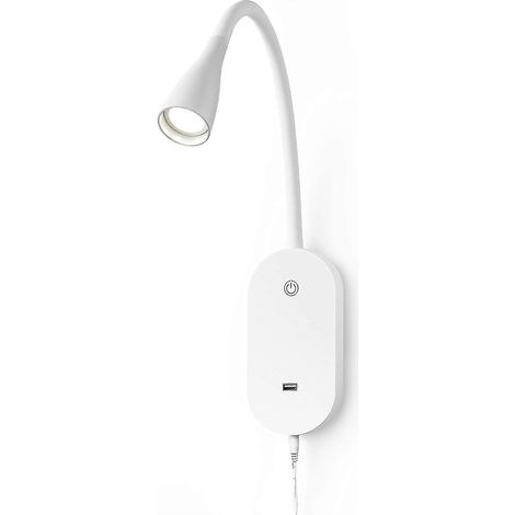 Lampe de lecture murale, lampe de lecture ciblée pour lire au lit, sortie USB, commande tactile, bras flexible, installation facile (blanche) (1/4)