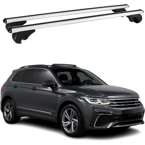 OMAC Barres de toit en aluminium pour VW Tiguan II 2016-2023 – TÜV / DIN 75302:2019 – Antivol inclus – Charge max 75 kg – 2 barres Argent