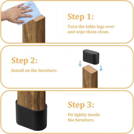 Protectores para patas de sillas，20 unidades，Protectores de patas de sillas，Protectores ovalados para patas de muebles，16 mm x 34 mm，Negro (1/4)