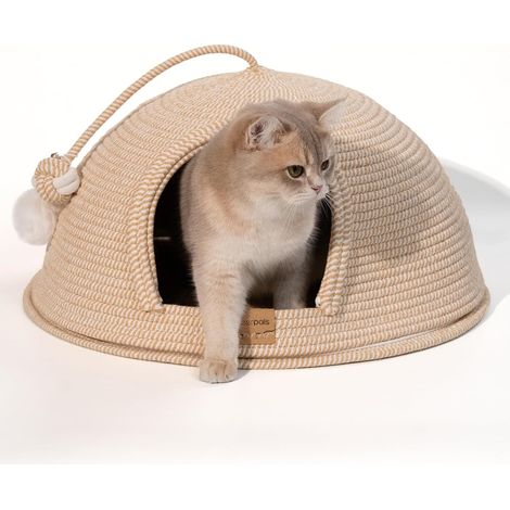 Niche pour Chat en Forme de Yourte, Panier Grotte Rigide et Résistant aux Griffes (2 KG), Lit Chat Déhoussable avec Fermeture Éclair et Coussin Douillet, Été et Hiver, 53x53x30 cm (1/5)