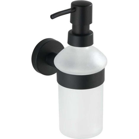 Distributeur de savon  Bosio noir mat mural 210 ml design inox salle de bain cuisine porte-savon sans perçage en verre satiné haute qualité 7 x 18 x 11 cm idéal pour liquide savon et désinfectant