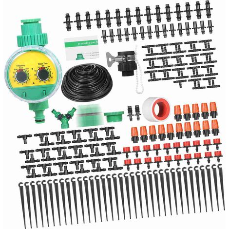 Kit d'arrosage goutte à goutte pour plantes, système de bricolage avec minuterie électronique automatique, buses brumisateurs goutteurs, tube de 40 mètres pour jardin, pelouse, patio (1/5)