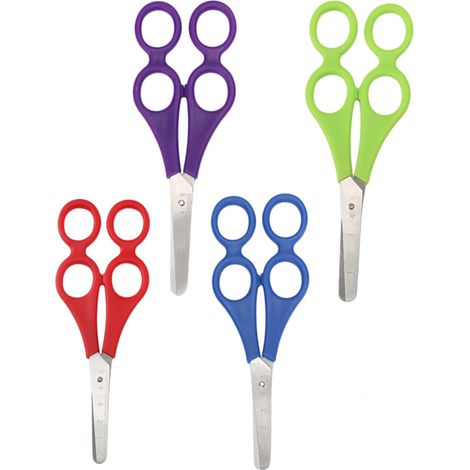 Lot de 4 ciseaux multi-usages professionnels à 4 anneaux et bout rond avec échelle de mesure pour bricolage et école (1/5)