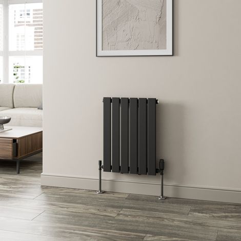 Black Flat Panel Designer Radiator Vertical Horizontal 600 x 456mm Single Panel
