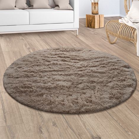 Paco Home Tappeto Salotto Pelo Lungo Shaggy Pelliccia Finta Morbido Beige Taupe Ø 120 cm tondo