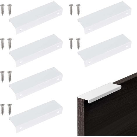 Poignée de Meuble,Lot de 6 Poignet de Porte Cuisine Blanc, Poignée de Cuisine Invisible, Poignée d’Armoire de Cuisine, Poignées de Cuisine en Alliage D'aluminium avec Vis pour Tiroirs (1/5)